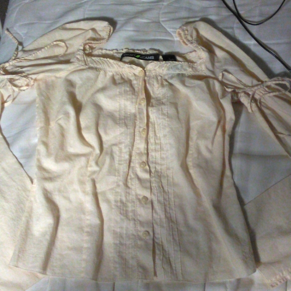 Dkny Tops - BNWOT CREAM COLOR TOP UNIQUE SLEEVE TIE /  SHEER BY DKNY SZ. 4 BUTTON DOWN